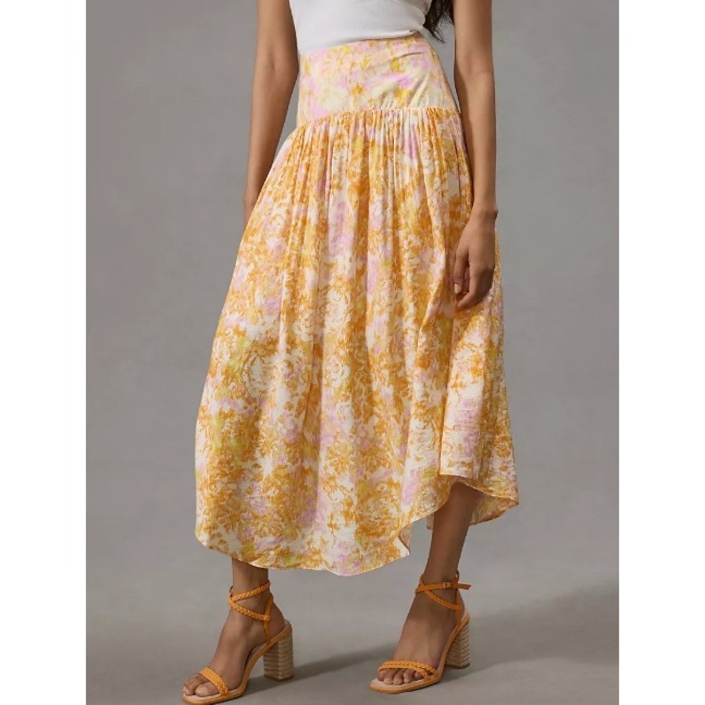 Maeve Womens Flounce Midi Skirt Medium Orange NWT New Smocked